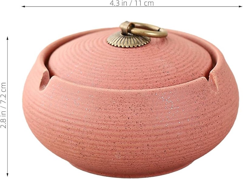 منفضة سجائر خزفية وردية مع غطاء مقاومة للرياح محمولة للاستخدام الداخلي والخارجي - Image 5